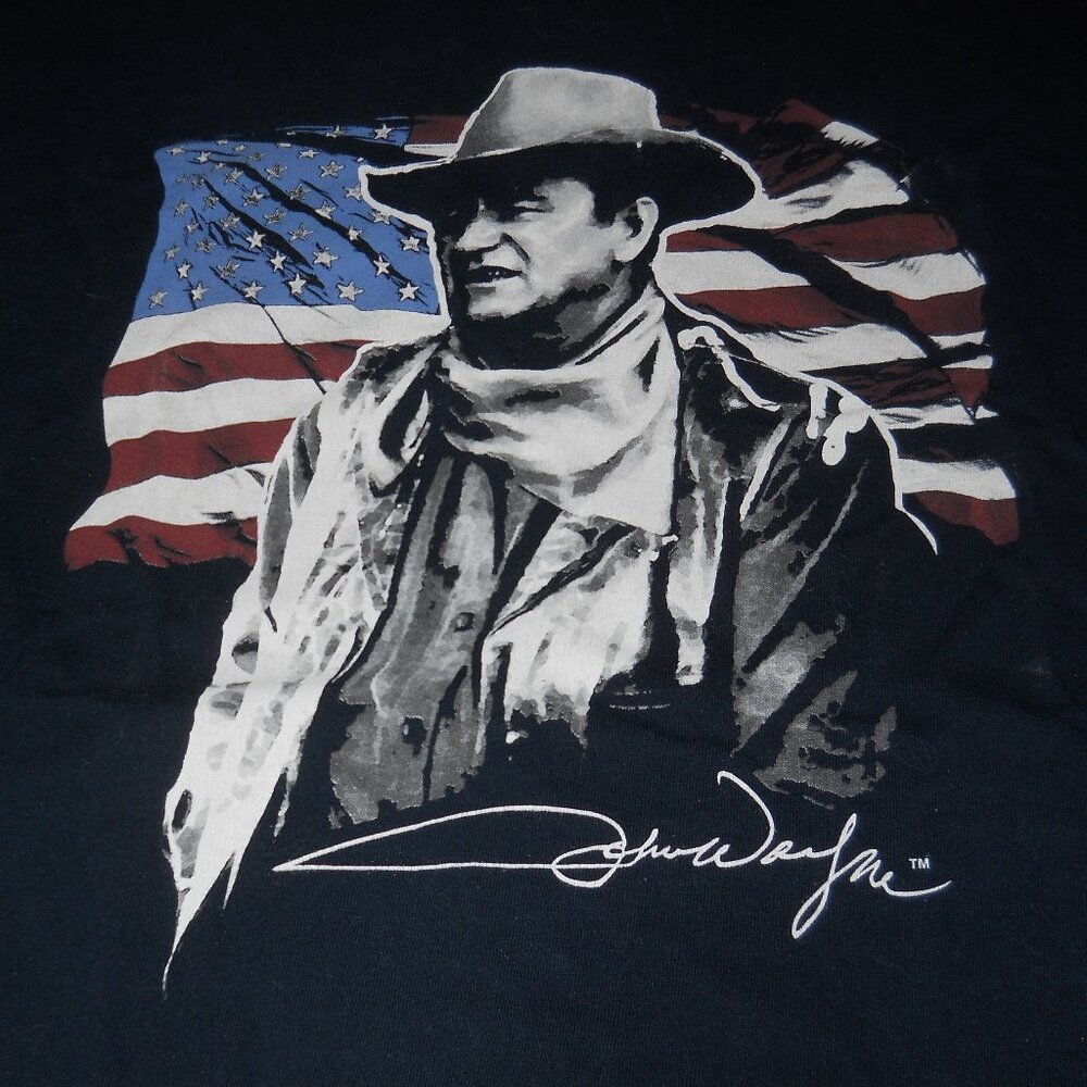 John Wayne Black T-shirt - Adult Large - American Flag